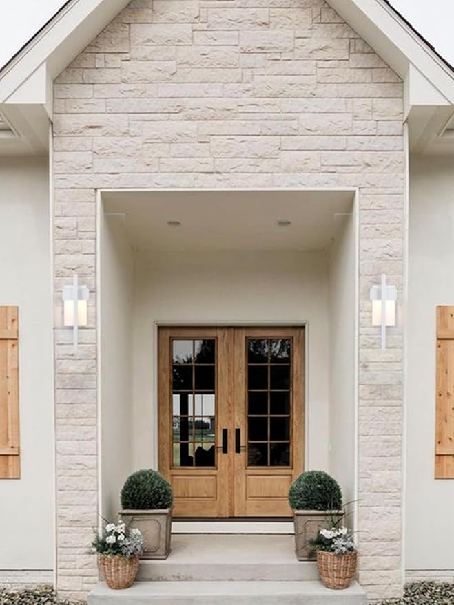 LamQee Outdoor Wall Lights Modern Exterior Lighting Fixtures 3000K Integrated LED Outdoor Wall Sconce Lighting Matte White Outside Wall Mount Lights for House Front Door Porch Garage Patio 1 Pack