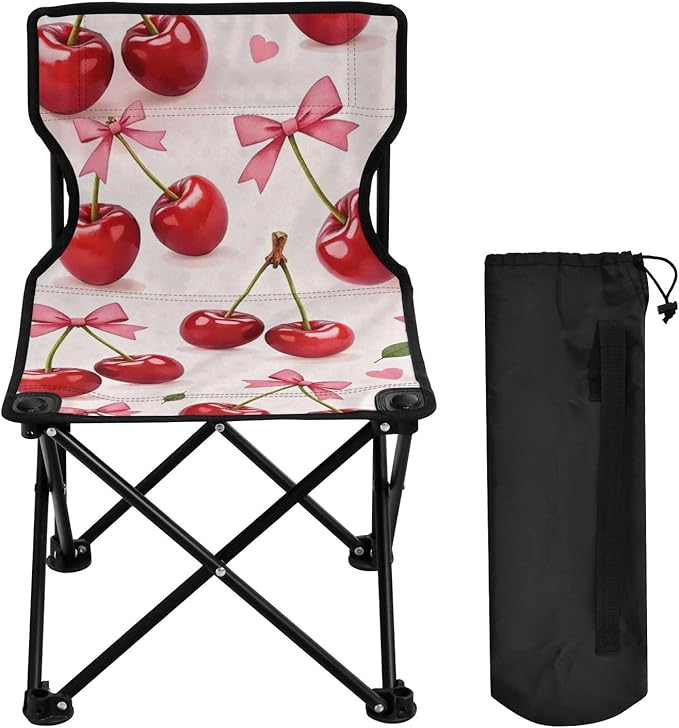 Blush Bow Cherry Portable Camping Chair Lightweight Ice Fishing Chairs for Adults Carry Bag Included for Fishing