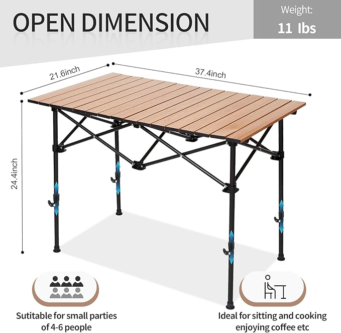 SHANQUAN Camping Table Roll up Table Fold up Lightweight Compact 4 Person Portable Adjustable Height Roll up Aluminum Table with Carry Bag for Outdoor Camping Picnic Backyards BBQ