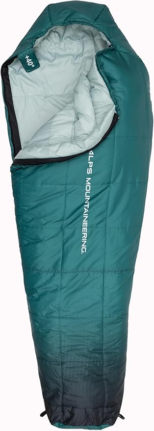 ALPS Mountaineering Vibe +40° Long Sleeping Bag – Lightweight 3-Season Mummy Bag with TechLoft Micro Insulation Ripstop Shell &amp Compression Sack for Camping Hiking &amp Backpacking