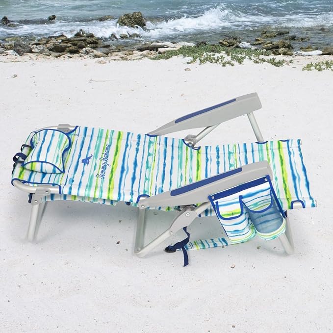 Tommy Bahama 2 Pack Backpack Beach Chair 5 Position Chair Including Lay Flat (White Stripes)