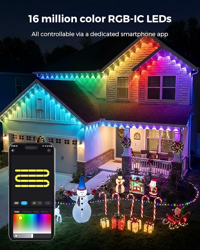 Permanent Outdoor Lights with Remote 100ft with 60 RGB-IC LED Lights for House Daily &amp Holiday Lighting  IP67 Waterproof 90+ Scene Modes for Outdoor Decor 2 in 1 Use for Eaves &amp Ground Lig