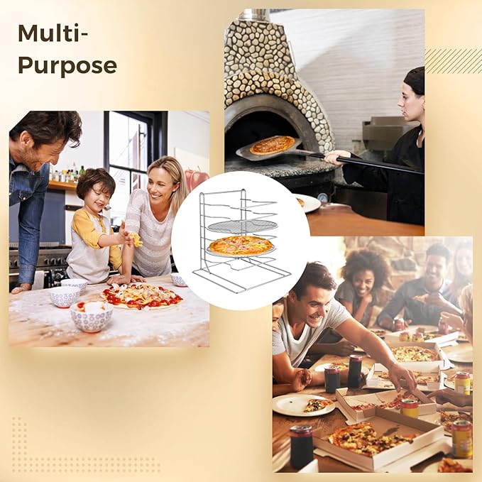 OMISTAR 6 Tier Pizza Rack With 6 Perforated 12 Inch Perforated Pizza Pans with Holes 13.3' H x 12'' L x 12'' W Pizza Pan Rack Holder for Buffet Table Easy Storage Multiple Pizzas (6 Tier)