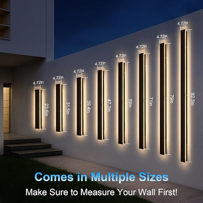 Modern Outdoor Wall Lights - 2pack 47.3inch Dimmable Black Exterior Light Fixtures Wall Porch Lights Outdoor Wall Sconce Patio Long Strip Wall Light Fixtur Outside for Garage House(4.72 Inch Wide)