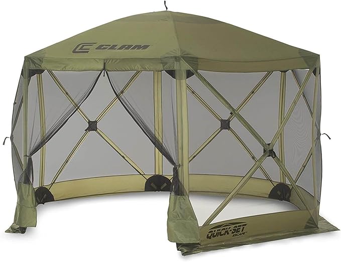 CLAM Pop Up Screen Tent Outdoor Camping Gazebo Canopy Escape 11.5' Green - Heavy-Duty Portable Screened Shelter with Netting for Beach Patio and Backyard