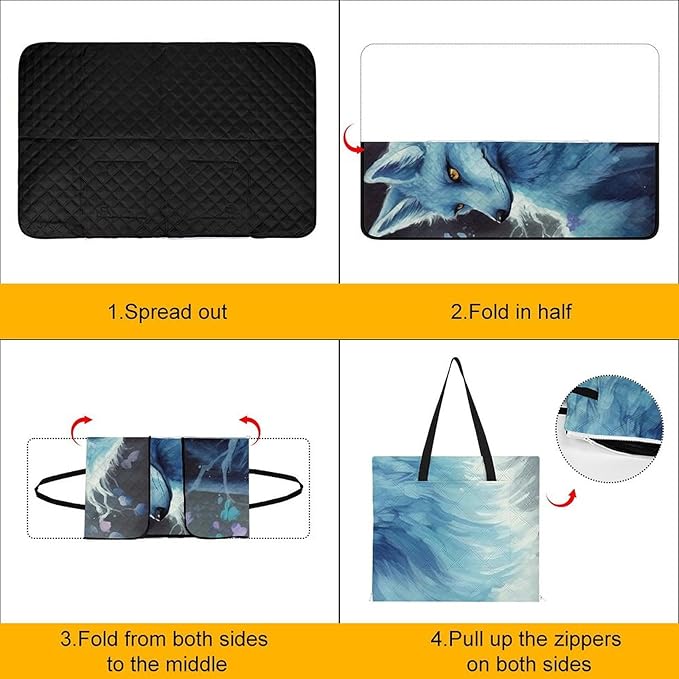 Zipper Blue Fox Style Picnic Mat Suitable for Travel Camping Park Or Home Use