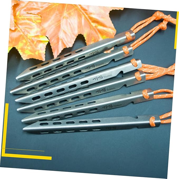 1Set Titanium Alloy Camping Tent Stakes Windproof V Shaped Ground Pegs for Secure Tenting Hard Surfaces Lightweight and Durable with Carry Pouch