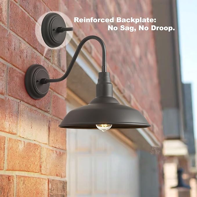 2 Pack Outdoor Barn Farmhouse Light with 14in Dome Exterior Gooseneck Lights Fixture for House Dark Bronze Outside Wall Mount for Porch Patio Entryways
