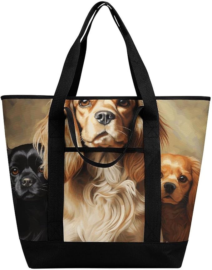 Insulated Shopping BagLarge Reusable Cooler Bags Cocker Spaniel Printed Foldable Shopping BagTravel Waterproof Shoulder Bag