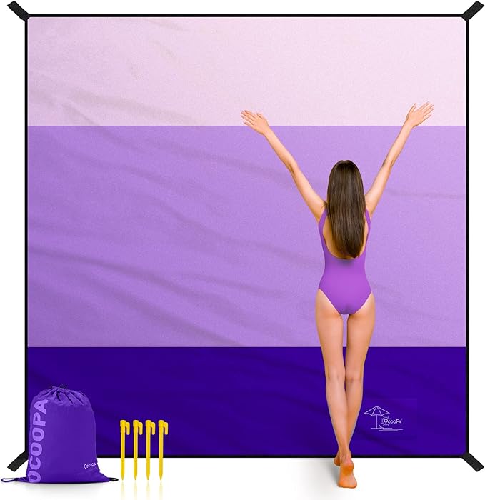 OCOOPA Extra Large Beach Blanket Sand Free Large Oversized Camping Mat Comfortable Parachute Nylon Cozy&amp Chic Compact&amp Light 4 Stakes&amp1 Travel Bag S09