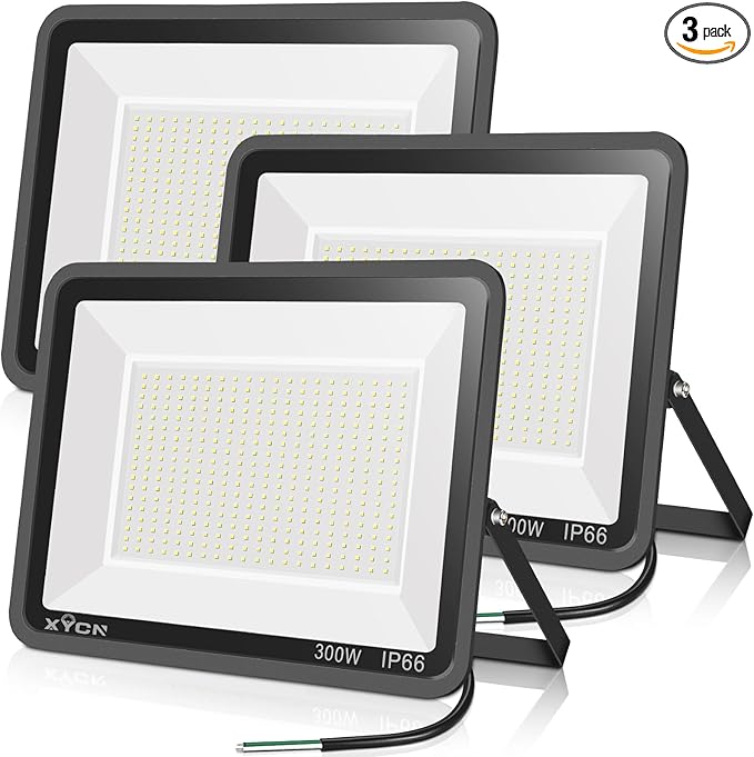 3 pack 300W LED Flood LightSuper Bright Daylight (2000W Equivalent)42500LM 5000K IP66 Waterproof Security Outdoor LED Arena Lights Commercial Lighting Floodlight for Backyard|Court|Stadium|Yard