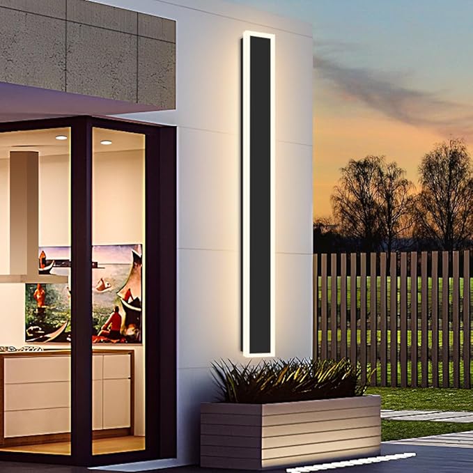 48IN Long Outdoor Modern LED Wall Light Fixture IP65 Waterproof 36W 3200LM Black Wall Mount Light Exterior Wall Sconce for Porch Patio 3000K/4000K/5000K Adjustable Dimmable ETL