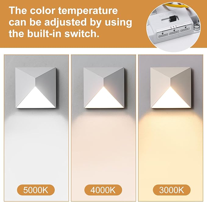 QQCherry Outdoor Light Fixture Wall Mount with 3 Lighting Modes White LED Exterior Lighting fixtures for Outside Modern Front Porch Lights Waterproof Black Wall Sconce for House