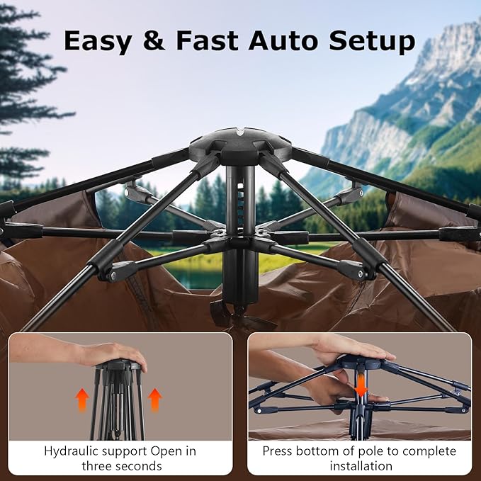 TUKAILAI Instant Camping Tent Hexagonal Design Automatic Dome Tent with 4 Mesh Windows and 1 Door Easy Setup Pop Up Tent with Vestibule &amp Rainfly