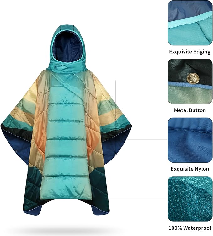 Camping BlanketHoodie Blankets Poncho Outdoor Waterproof Windproof Warm Durable &amp Portable for Stadium Concerts CarTravel Beach Picnic Grass75 * 53 inch
