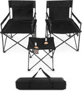 Giantex Camping Chair and Table Set - 3 Pack Folding Beach Chair with Side Table 2 Cup Holders Storage Pockets Carrying Bag 400 lbs Capacity Hammock Camping Chair for Fishing Hiking Picnic BBQ