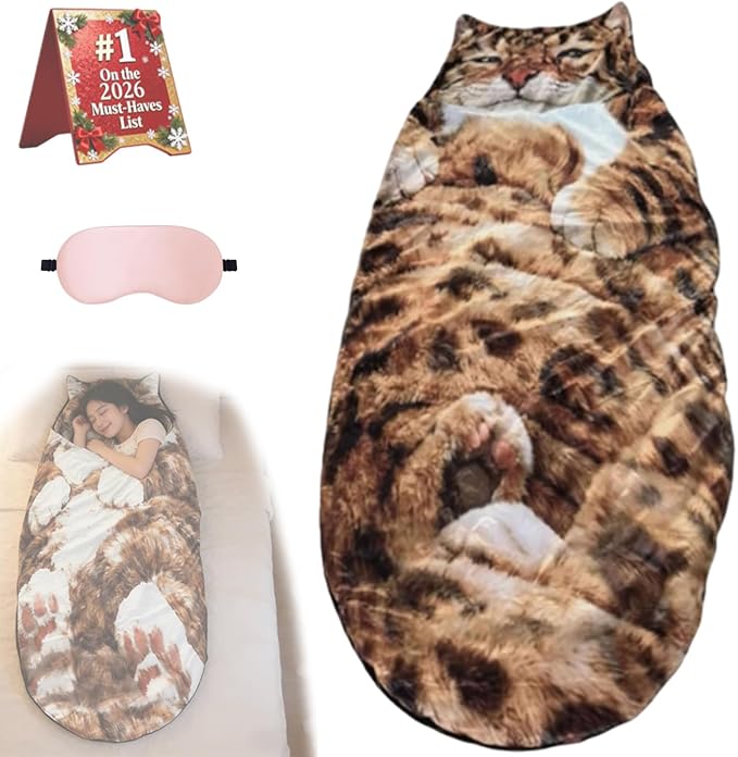 Fluffy Cat Sleeping Bag for Adults Cat Shaped Cozy Animal Sleeping Bag Cushion for Indoor Relaxing Camping &amp Lounge Use