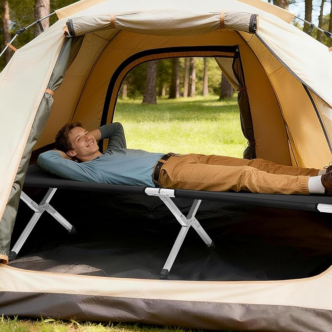 Camp Bed Portable Folding Camping Cot for AdultsIndoor Outdoor Portable Sleeping Cot for Hiking Camping with Carrying Bag Army (Black)