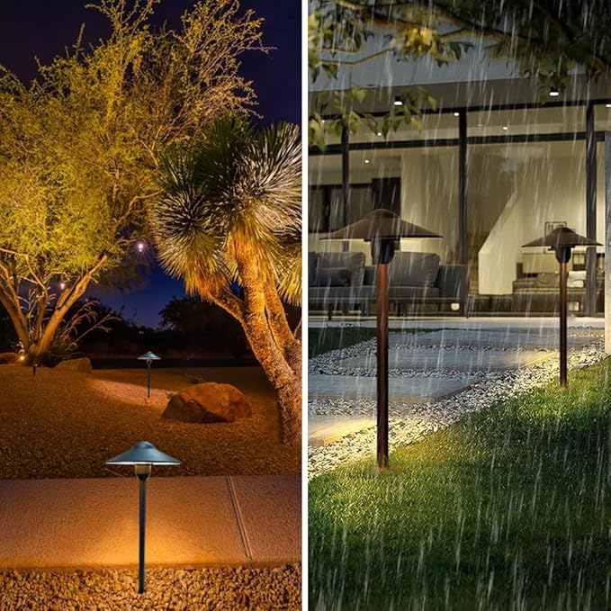 Low Voltage Pathway LightsCast Aluminum Landscape Lighting Path Light Garden Driveway Walkway Lighting 12-24V Replaceable G4 LED Bulb Wire Connectors Included 2-Pack Black Finish Round Hat