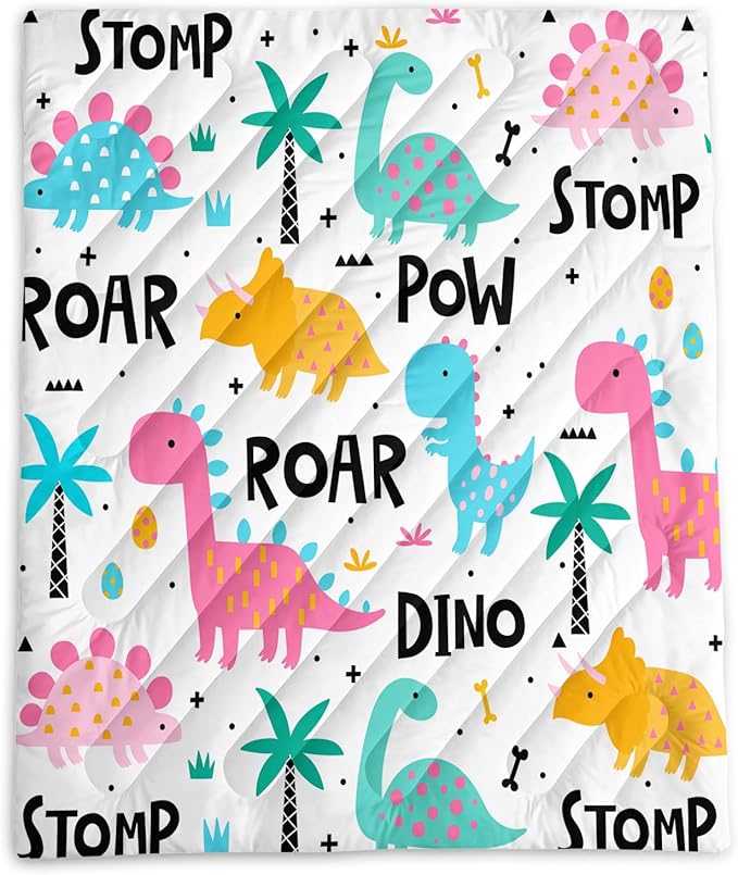 Axolotl Colorful Dinosaur Camping BlanketPlam Trees Dino Eggs Packable Outdoor BlanketWild Animal Theme Lightweight Puffy Camping BlanketRoar Dino Travel Blanket for Traveling Picnic Cold Weather