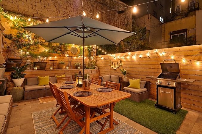 100ft Outdoor String Lights with Rotary Dimmer 52 LED Edison Bulbs Dimmable Waterproof Shatterproof 2200K Warm