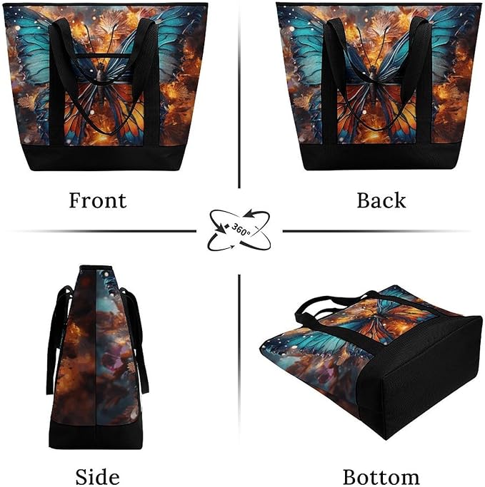 Insulated Shopping BagLarge Reusable Cooler Bags Color Butterfly Background Printed Foldable Shopping BagTravel Waterproof Shoulder Bag