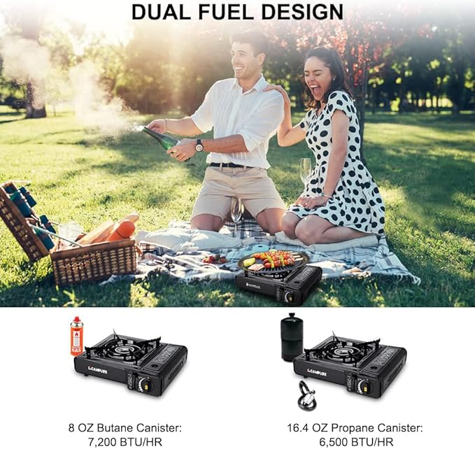 Camplux Dual Fuel Propane &amp Butane Stove with Carrying Case Portable Camping Stoves with CSA Certification