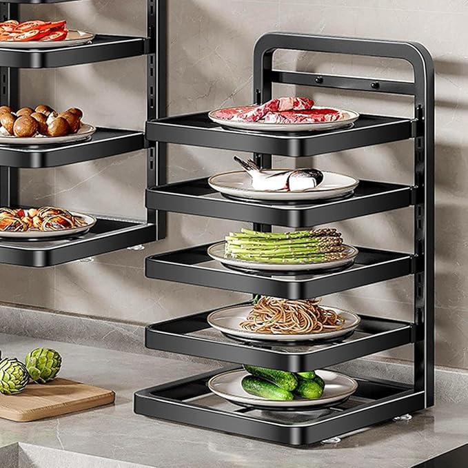 5 Tier Kitchen Counter Storage Shelf Detachable Height Adjustable Kitchen Organizer Space Saving Countertop Rack for Prepared Food Hotpot Dishes Sturdy Carbon Steel Shelf with E