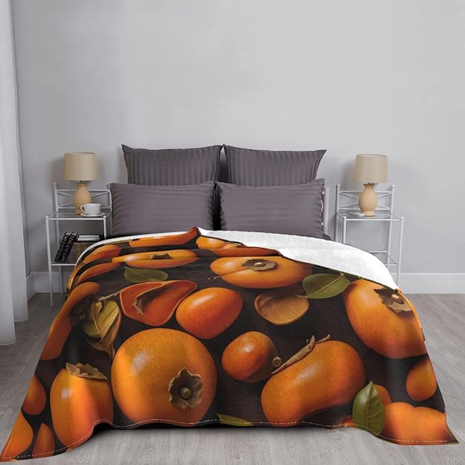 Fresh Persimmon 80x60 Printed Soft Fleece Blanket for Sofa Bed and Camping - Cozy Blanket for Travel Picnics Nighttime Use