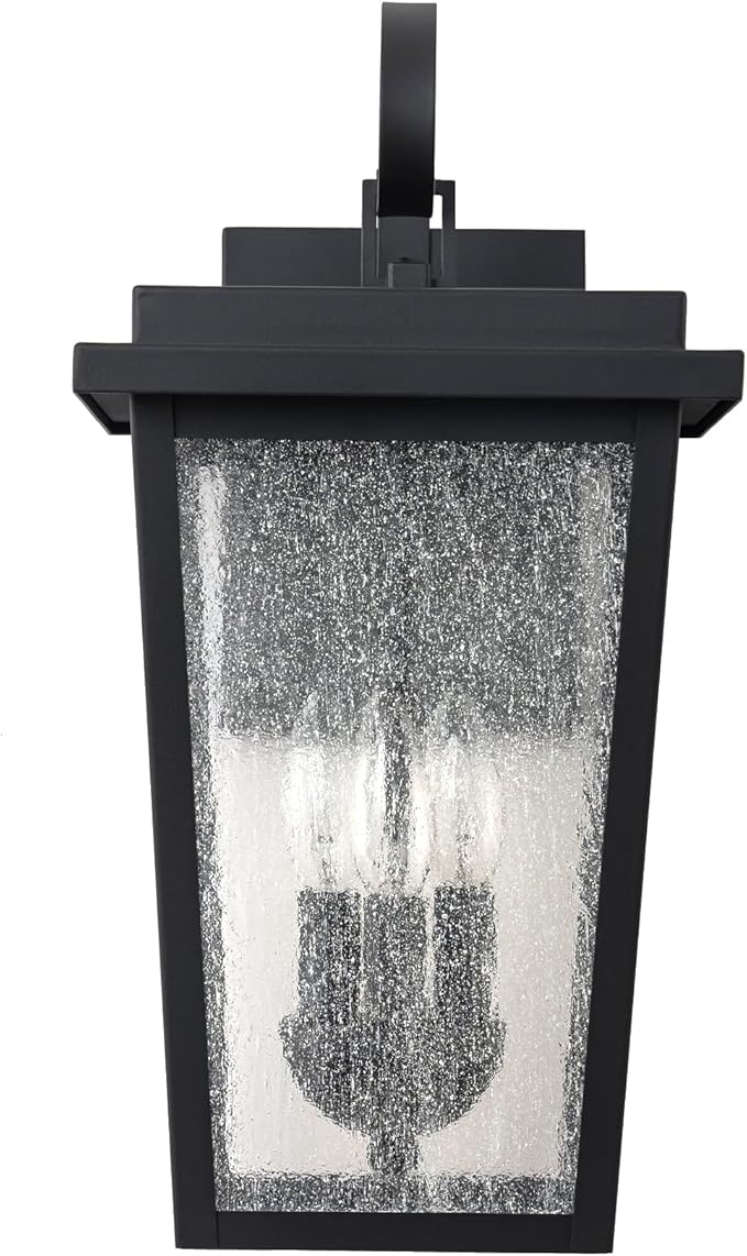 Large Outdoor Wall Sconce Mate Black Exterior Lights Fixtures for House Waterproof Outside Porch/Patio Lantern Wall Mount with Seeded Glass for Garage Entryway ETL