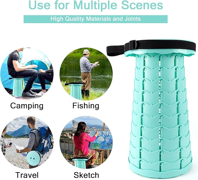 LB Portable Collapsible Retractable Folding Stool Lightweight Telescoping Foldable Camping Stool for Adults for Outdoor Fishing Hiking Gardening Travel BBQ Hunting Indoor Activities (Lake Green)