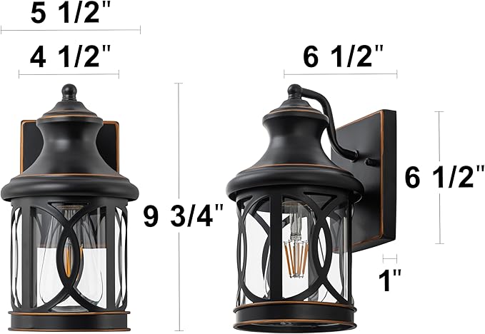 2-Pack Outdoor Wall Lights Porch Lights Waterproof Outdoor Wall Sconce Exterior Light Fixture Oil-Rubbed Bronze Finish with Clear Glass Shade for Garage Patio Front Door Balcony