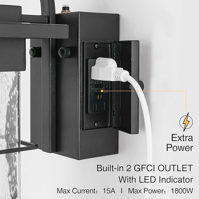 Outdoor Lighting Fixtures Wall Mount 1-Light 15''H Dusk to Dawn Exterior Light for House Outdoor Wall Lantern with Clear Glass for Front Porch Patio Garage (15'' H with Outlet 1 PC)