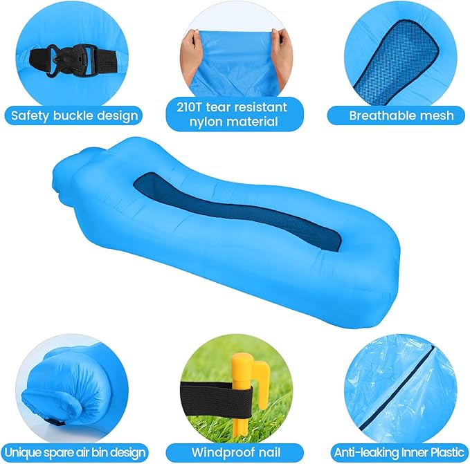 ele ELEOPTION Outdoor Inflatable Camping Couch Waterproof Portable Blow Up Air Sofa Chair Lounger for Backyard Beach Traveling Camping with Compression Sacks (Blue)
