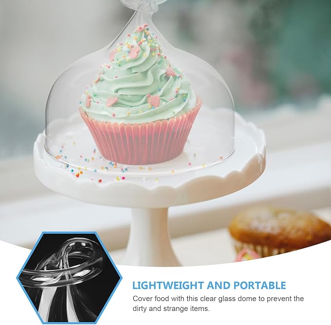 Glass Food Dome Cover for Cake and Bread 20cm High X 18.3cm Diameter Glass Protective Cake Stand Lid for Household and Restaurant Dessert Display