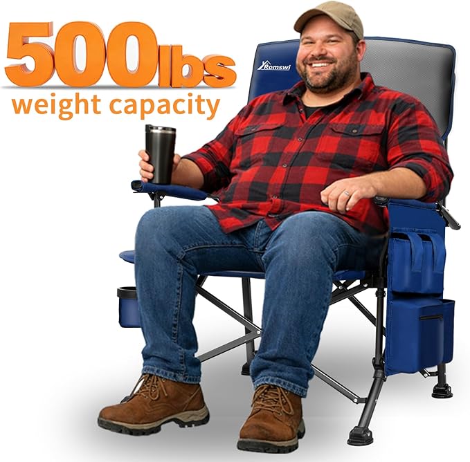 Romswi 2-Pack Heated Camping Chairs 500lbs Heavy Duty Oversized Folding Chair with Dual-Zone Heating &amp Hard Armrests XL Padded Portable Chair for Sports Sideline Tailgate Winter (USB Compatibl