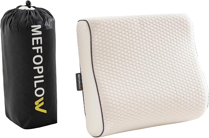 Memory Foam Travel Pillow with Washable Cover &amp Carry Bag – Compact Soft &amp Breathable Neck Pillow for Airplane Camping &amp Car (White- Without Spare Cover 13.8x11.8x3.9/3.1 inches)