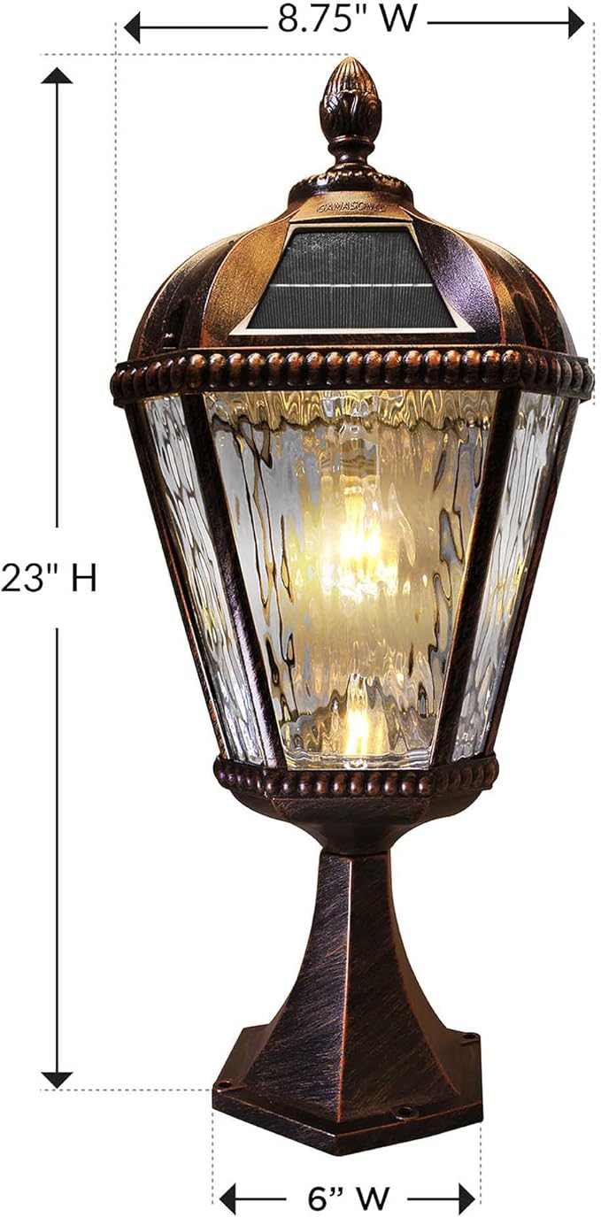 Gama Sonic Outdoor Solar Post Light with Pier Base Brushed Bronze Finish Aluminum and Rain Glass Royal Bulb 150 Lumens Warm White LED Mount on Column or Flat Surface 98B111 Upgraded Panel