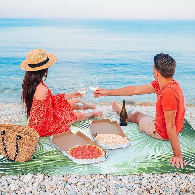 Waterproof Sandproof Beach Blanket 59''×68'' Popeye Leaves Polyester Outdoor Picnic Blanket with 4 Stakes &amp Storage Bag for BeachCampingVacation