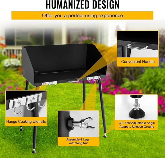 Carbon Steel Camp Cooking Table Dutch Oven Table with Three-Sided Windscreen and Four Legs for Grill Travel Outdoor PicnicBeachBBQBackyards30x16