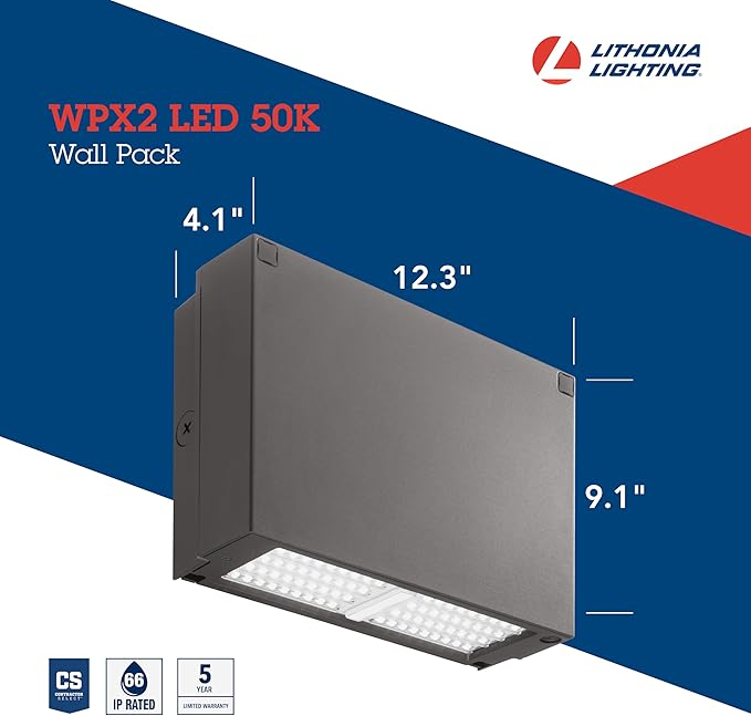 Lithonia Lighting 12.3 LED Wall Pack Outdoor Light Fixture Building Wall Light 5000K Daylight MVOLT 120-277V IP66 Bronze (WPX2 LED 50K MVOLT DDBXD M2)