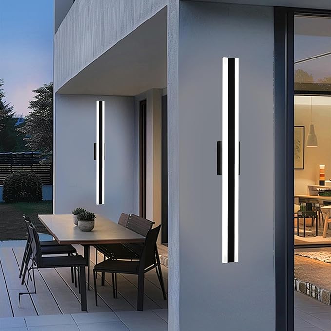 TODOLUZ 2 Pack Modern LED Wall Sconce 40in Long Outdoor Wall Light Black Long Linear Wall Mount Lighting Outside Exterior Lights for Garage Patio 5 Color
