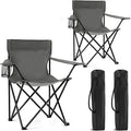 2 Pack Portable Camping Chairs Folding Lawn Chair Outdoor Lightweight Beach Chair with Cup Holder &amp Carry Bag for Outside Sports Fishing Hiking Travel Picnic Backyard (Grey Medium)