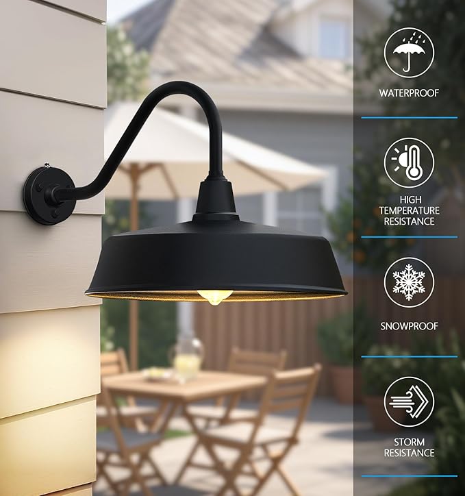 JOESA Extra Large 24 Barn Gooseneck Light Dusk to Dawn Exterior Light Fixture Ideal for Installation on Porch Garage Doorway Classic Outdoor Barn Light.