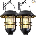 Solar Lantern Outdoor Lights Hanging Waterproof Lantern Lights with Wall Mount Kit for Garden Porch Fence 2 Pack