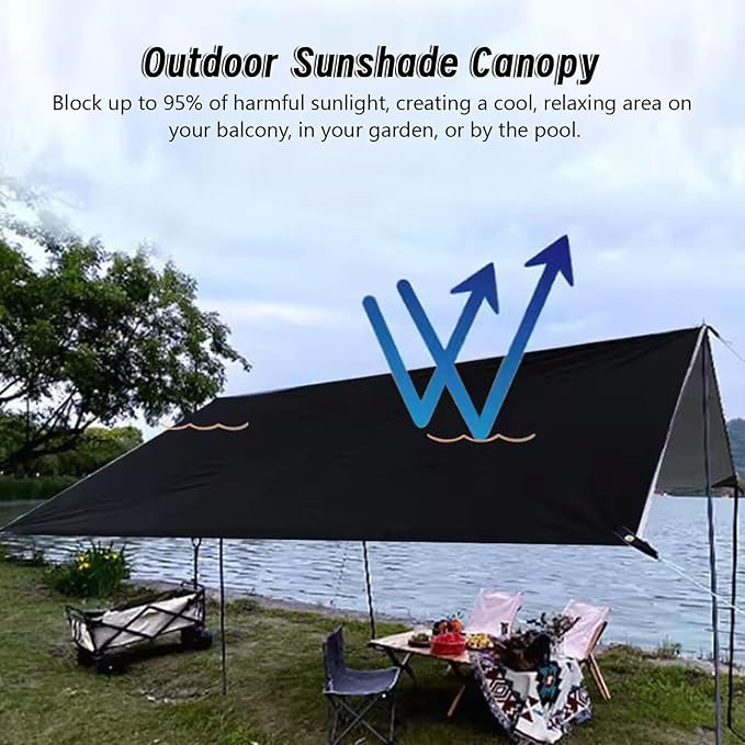 10x10FT Rain Fly Tarp with Storage Bag Outdoor Camping Tarp Waterproof Lightweight Tent Camping Shelter Canopy Lightweight Easy Setup for Beach Backpacking Hiking Traveling