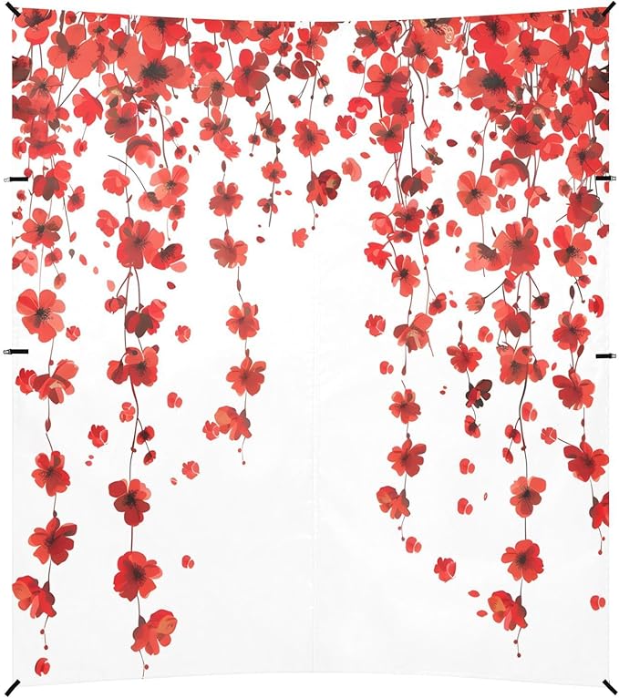 ALAZA Red Cherry Blossom Flowers Beach Tent Sun Shelter UPF50+ Protection Beach Shade Canopy w/ 4 Sandbags for Outdoor Camping Fishing Backyard Fun Picnic 10x9 ft