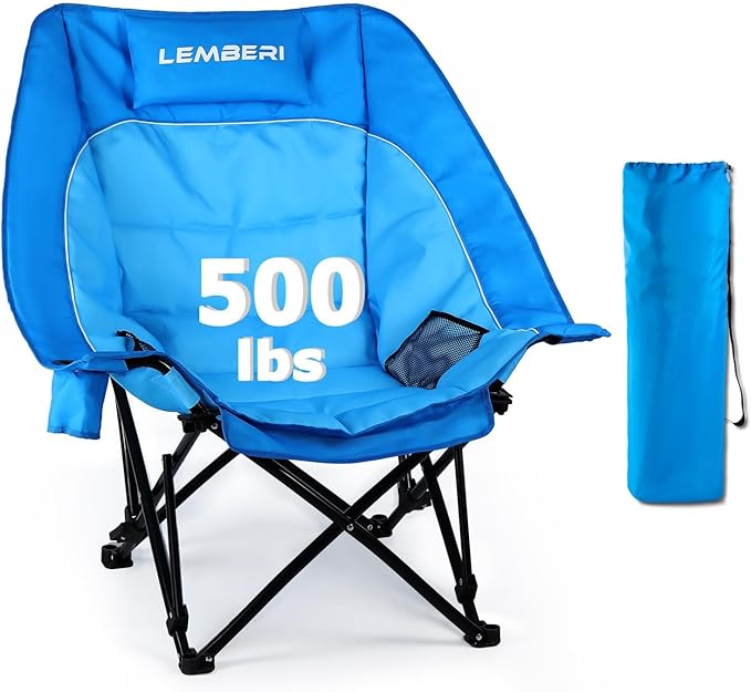 LEMBERI Oversized Heavy Duty Camping Chair for Adults500lbs Comfortable Folding Lawn ChairsLarge Outdoor Portable Chair with Cup HolderSide Pocket and Cooler Bag
