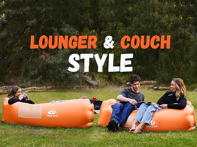 WEKAPO Inflatable Couch Air Lounger Chair - Camping &amp Beach Accessories Portable Blow up Sofa for Hiking Lawn Indoor/Outdoor Movies &amp Music Festivals. Lightweight and Easy to Set Up Air Ham