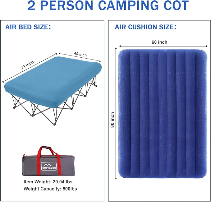 KAMPKEEPER Camping CotCamping Cots for AdultsFolding Camping Cot with Inflatable Air Mattress and Carry Bagfor Outdoor Travel Camp Beach Vacation (not Included The Airpump)